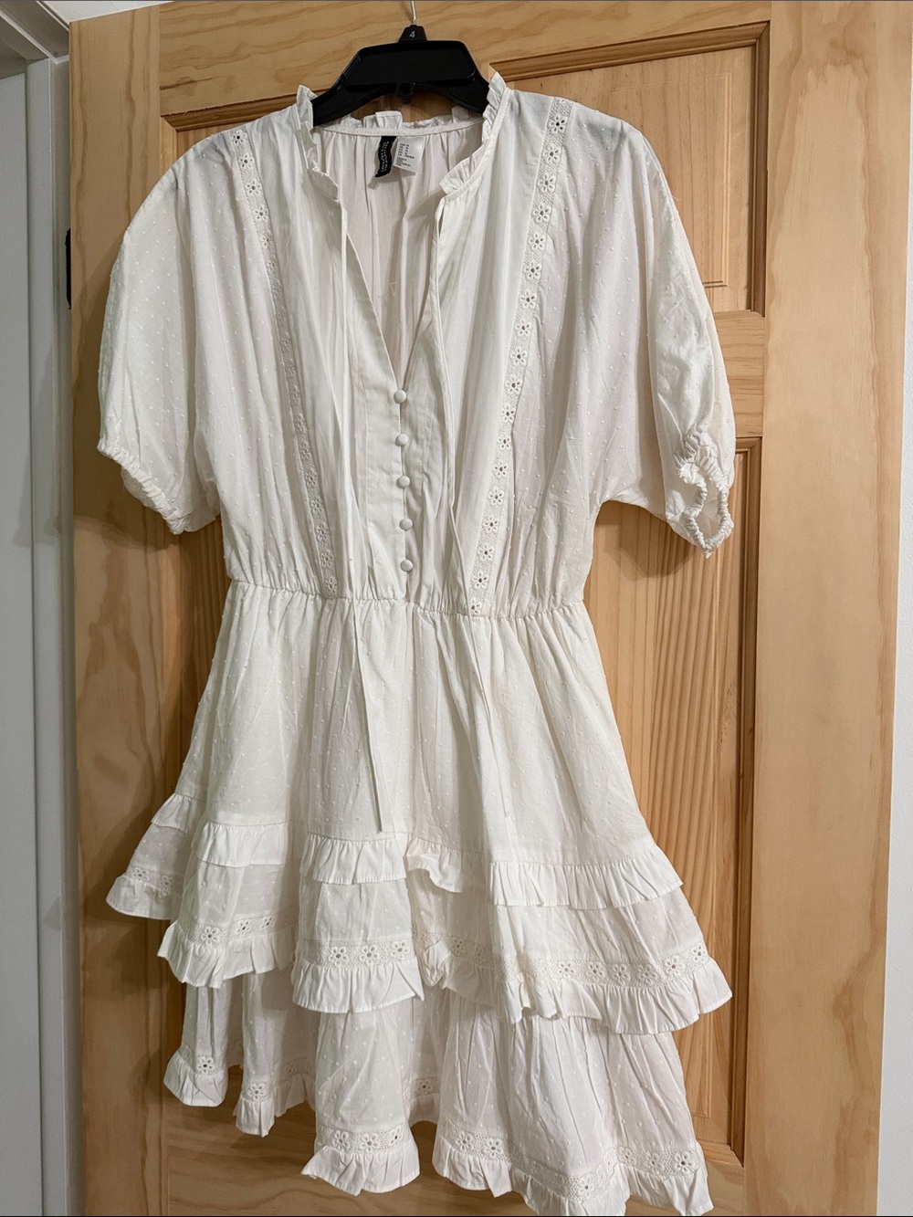 H&M White Tiered Eyelet Mini Dress